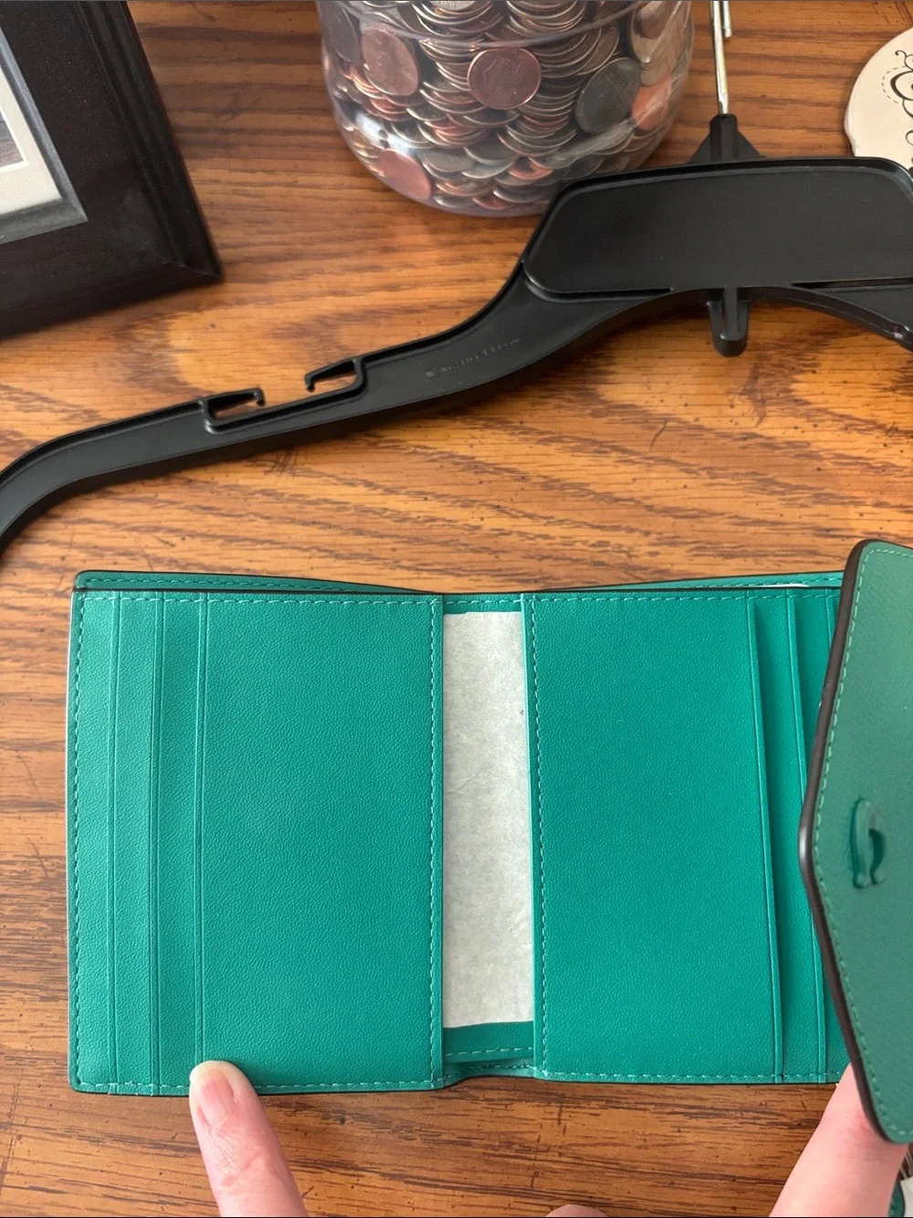 NWT Coach Teal Textured Leather Compact Wallet